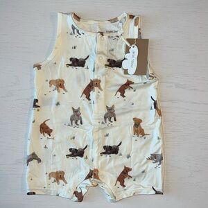 Angel Dear Bamboo Watercolor Puppies Shortie Romper 3-6 6-12 months